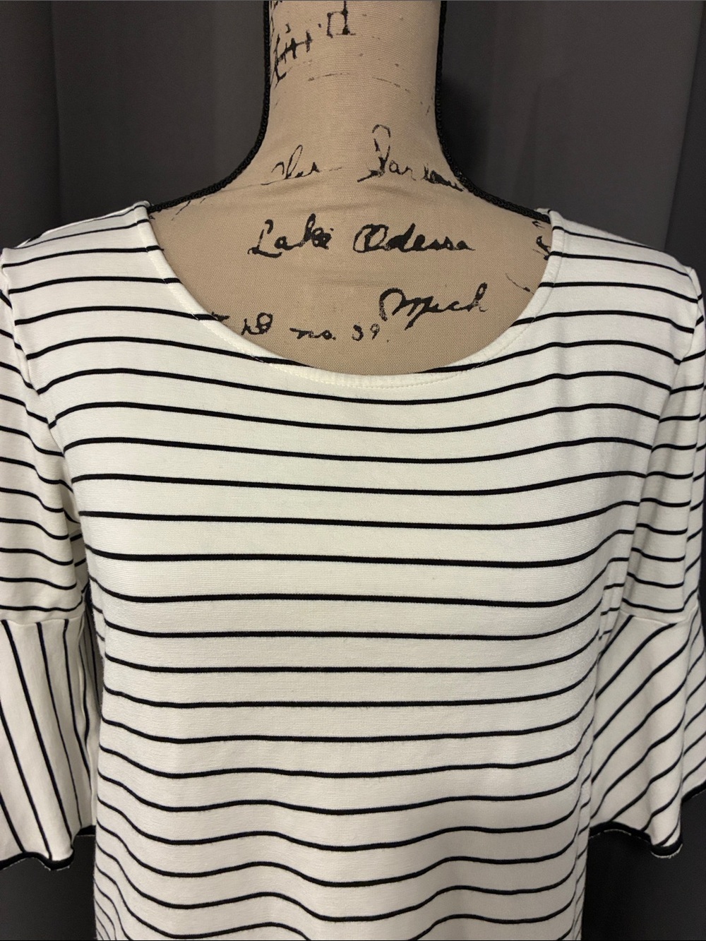 Market & Spruce White Tee with Black Stripes and Ruffle Sleeves - Picture 7 of 11